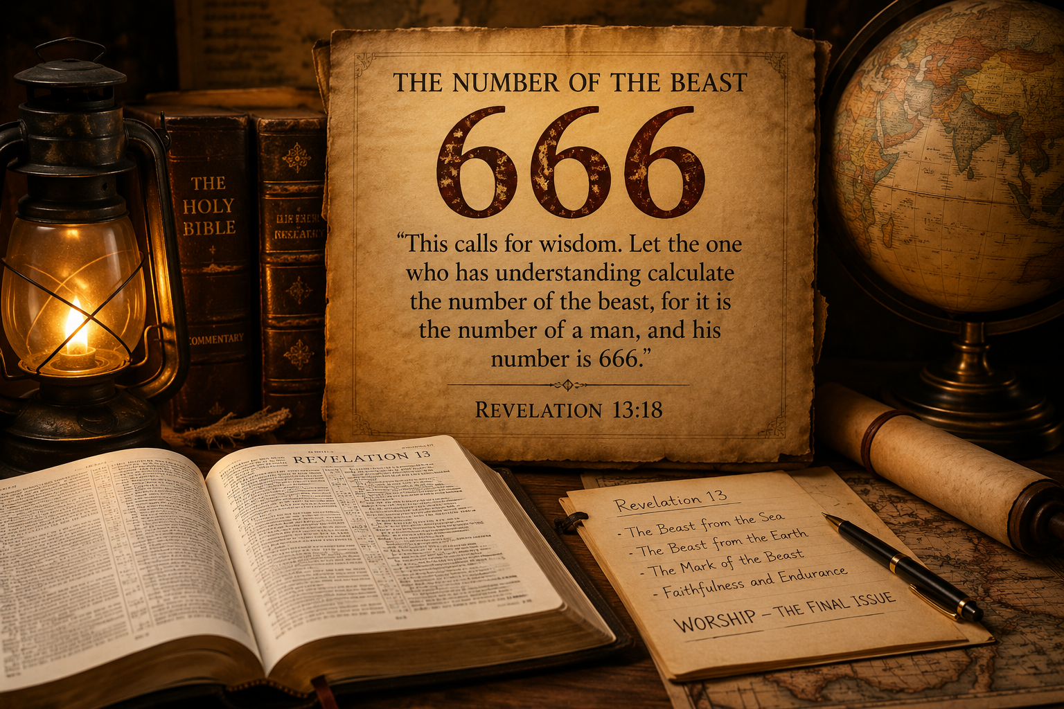 Bible prophecy clues arranged on a study desk